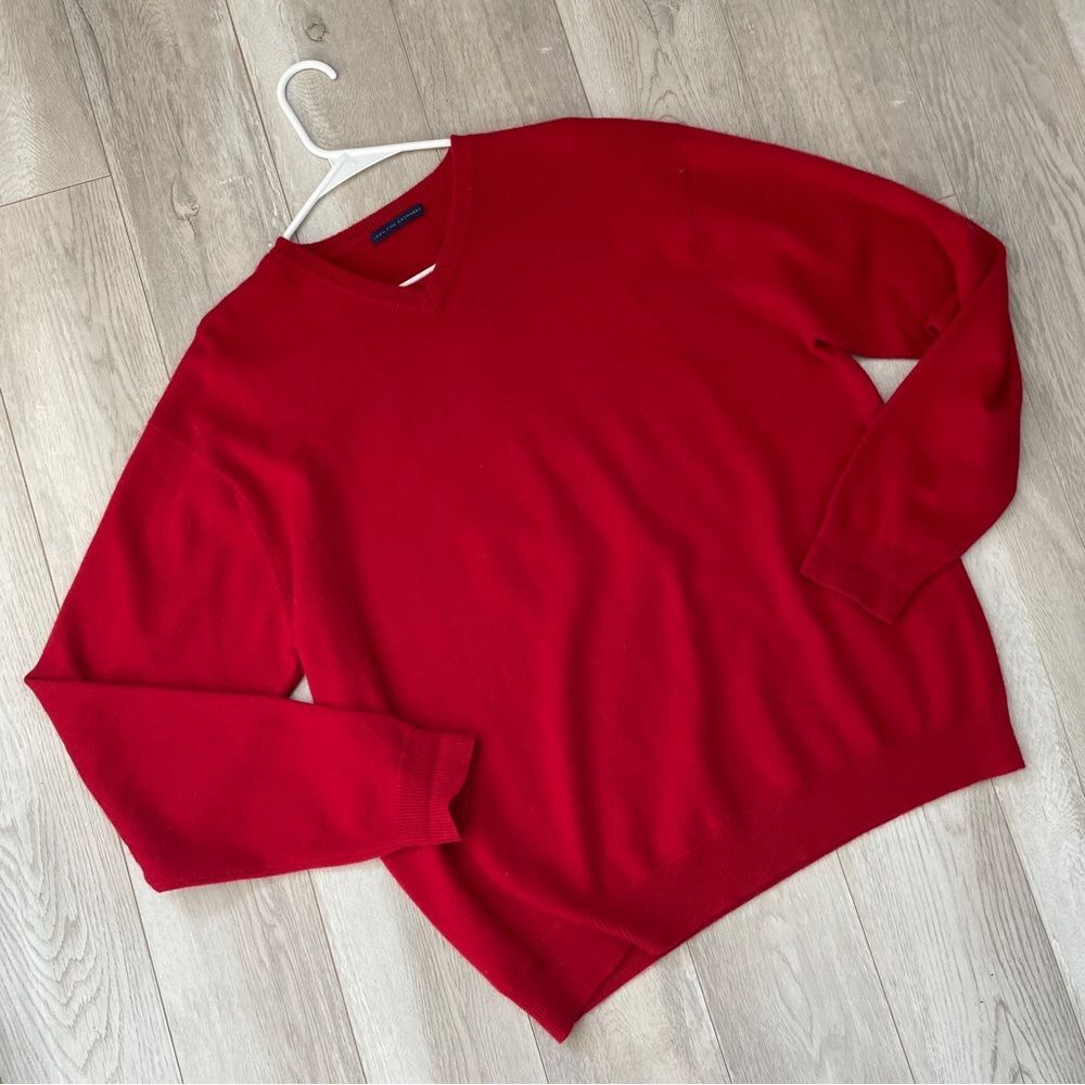 Cashmere V-Neck Sweater long sleeve knit mens Red (large) classic preppy bright
